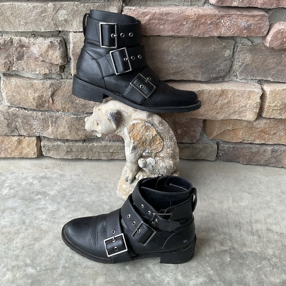 Blondo Shoes - Blondo Black Double Buckle Combat Boots Size 7.5